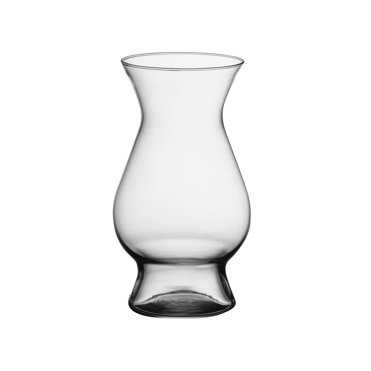 Clear hourglass vase on a white background